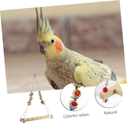 Sosoport Chicken Ladder Swing Perch Wood Stand Toy for Parrots and Birds Natural Wood Construction Rattan Balls Promotes Balance and Exercise for Chickens and Parrots