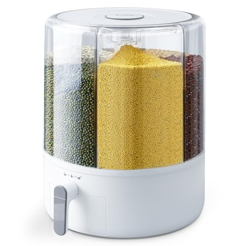Grain and Rice Storage Container, 6 Grid Grain Dispenser, 360° Rotating 25lb Large Food Dispenser, Rice Dispenser Upgrade 6 Compartment Rotating, Airtight Storage White - size: PRO-L
