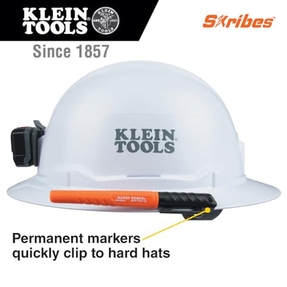 KLEIN TOOLS 861014 Skribes Fine Tip Permanent Markers, Black, Hard Hat Clip, Multi-Surface Jobsite Marker for Wet, Dry and Oily Surfaces, 4-Pack - style: 4-Pack Black