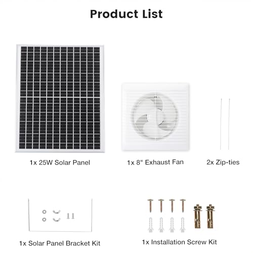 Fanspex Solar Exhaust Fan, Solar Powered Vent Fan Kit for Outside Greenhouse Shed Chicken Coop (8" Fan) - size: 8" Fan
