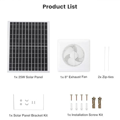 Fanspex Solar Exhaust Fan, Solar Powered Vent Fan Kit for Outside Greenhouse Shed Chicken Coop (8" Fan) - size: 8" Fan