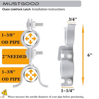 Chain Link Fence Gate Latch, 1-3/8"x1-3/8", with Padlock Hole and Mounting Hardware, (Galvanized) 2 Packs - color: Galvanized