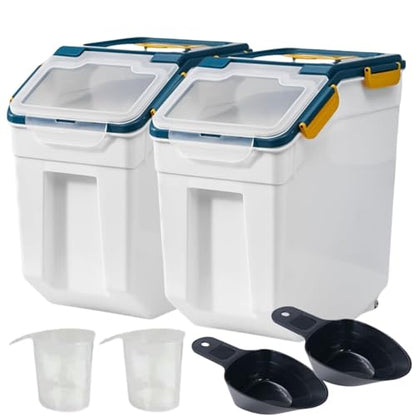 Saim 50 lbs Rice & Flour Storage Container 2 Pack Airtight BPA-Free Plastic Dispenser Bin with Wheels, Locking Lid, Measuring Cup & Scoop for Dry Food, Sugar, Baking Supplies, Grain Holder (Dark Blue) - color: 2Pack 50lbs Dark Blue