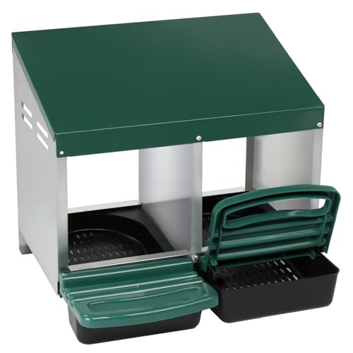 Chicken Nesting Boxes Plastic with Roll Away Egg,2 Compartment Roll Out Chicken Nest Box Egg Laying Box with Lid Cover,Rolling Egg Collection & Protection Chicken Coop for Up to 2 Hens,Green - color: Green, size: 21.3"L x 20.5"W x 18.5"H