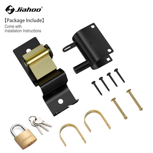 JIAHOO One Way Farm Gate Latch, Heavy Duty Gate Latches for Metal Tube Gates, Lockable Livestock Gate Hardware for Cattle Gate Horse Corrals, Ranches, Pastures, Pet Cages, with Brass Padlock & 3 Keys - style: One Way Latch & Padlock
