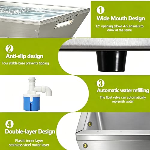 4Gal Dog Water Bowl Dispenser Large Breed Outdoor Automatic Livestock Water Trough Livestock Waterer for Large Dogs Goat Sheep Cow Horse