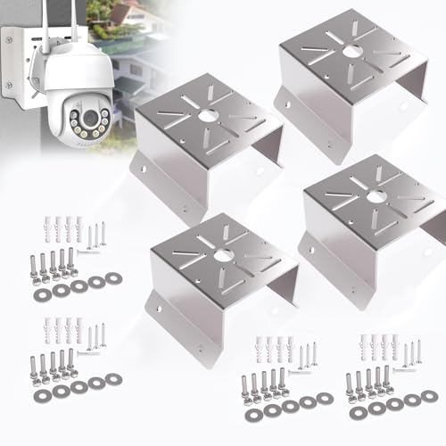 Security Camera Corner Mount, Stainless Steel Bracket, 4 Pack | For CCTV LED lights solar panels, 4 in wide devices, 16 gauge nonmagnetic, hardware included - color: 4 PACK