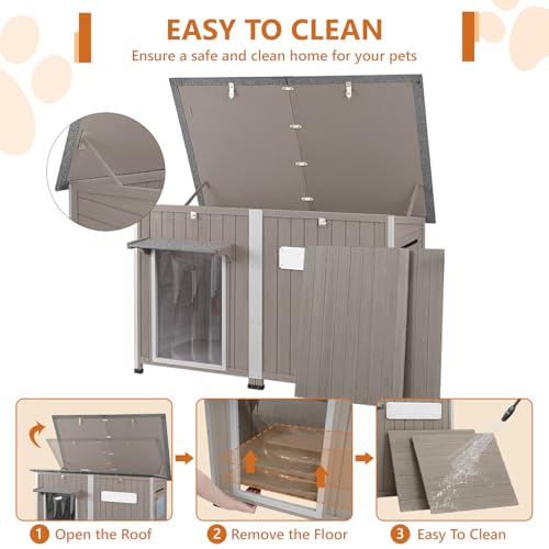 Ketive 55"L Dog House Outdoor Large Breed Extra XL Wooden Dog House with Weatherproof Asphalt Roof, All-Around Iron Frame, Removable Floor, Openable Top Roof, Air Vents Window for Medium to Large Dogs - style: 55.1"L x 33.1"W x 34.8"H