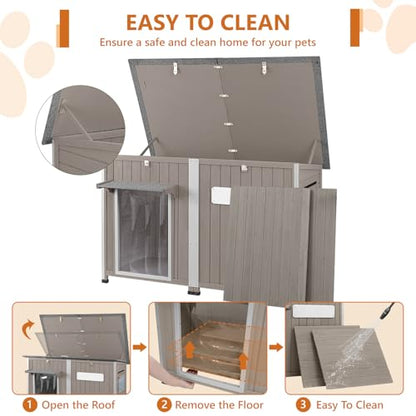 Ketive 55"L Dog House Outdoor Large Breed Extra XL Wooden Dog House with Weatherproof Asphalt Roof, All-Around Iron Frame, Removable Floor, Openable Top Roof, Air Vents Window for Medium to Large Dogs - style: 55.1"L x 33.1"W x 34.8"H