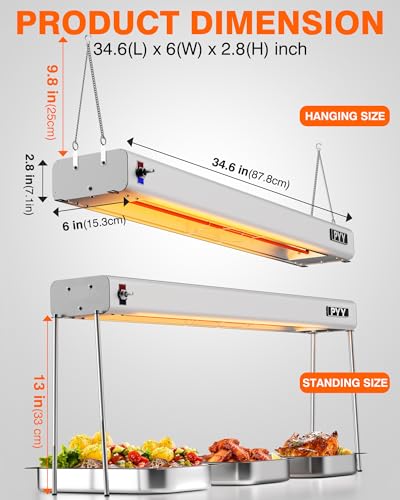 PYY Food Heat Lamp - 35 Inch 86-176°F/30-80°C Aluminum Overhead & Hanging Food Warmer Lamp Strip Food Warming Lamp Heater Electric Commercial Food Heat Lamp for Catering Kitchen Restaurant Buffet 750W