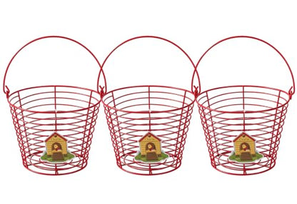 3 Pack 8 Inches Metal Mesh Wire Egg Collecting Basket with Handle Portable Garden Vegetable Fruit Storage Lightweight Hanging for Kitchen Farmhouse Gathering Picnic (Red - Light Weight) - color: Red
