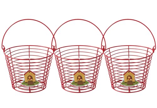 3 Pack 8 Inches Metal Mesh Wire Egg Collecting Basket with Handle Portable Garden Vegetable Fruit Storage Lightweight Hanging for Kitchen Farmhouse Gathering Picnic (Red - Light Weight) - color: Red