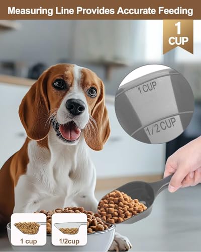 2 PACK Dog Food Scoop,1 Cup Capacity Pet Food Scoop With Measuring Lines For Dog, Puppy and Cat (Grey) - color: Gray