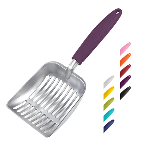 WePet Cat Litter Scoop, Aluminum Alloy Sifter, Kitty Metal Scooper, Deep Shovel, Long Handle, Poop Sifting, Kitten Pooper Lifter, Durable, Heavy Duty, for Litter Box - color: FLAT Aluminum \ #07 Violet Handle, size: Small