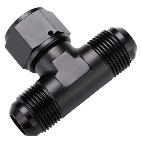 12AN Male Flare Tee T Fitting Adapter with AN12 Female Swivel On Side Aluminum Black - size: 12AN