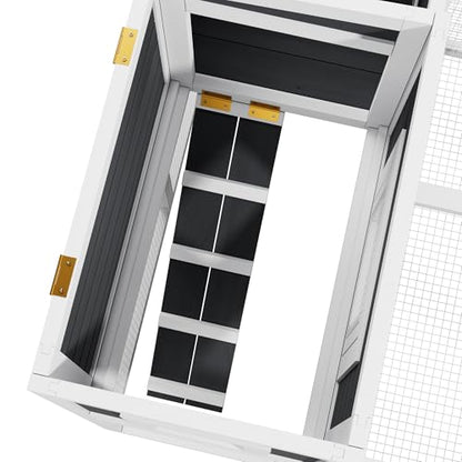 Small Chicken Coop for 2 Chickens,Wooden Chicken Coops with Nesting Boxes Indoor Outdoor,Bunny House Rabbit Hutch Poultry Pet Run Cage with 2 Waterproof Roof, Stairs&Leak-Proof-Tray (White) - color: White