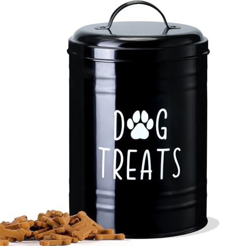 Dog Treat Container Airtight, Dog Treat Jar with Lid - 9x5.5'' Metal Dog Cookie Jar for Farmhouse Kitchen Counter, Black Pet Treat Container, Dog Treat Storage Container for Dogs, Cats - color: Black - Single