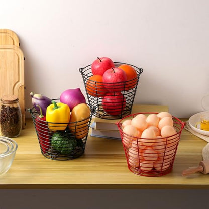 3 Pack 8 Inches Metal Mesh Wire Egg Collecting Basket with Handle Portable Garden Vegetable Fruit Storage Lightweight Hanging for Kitchen Farmhouse Gathering Picnic (Black) - color: Black