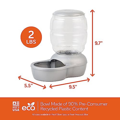 Petmate Replendish Feeder with Automatic Cat and Dog Feeder Grey, 2lb, Made in USA - color: Pearl Silver Grey, size: 2 LB