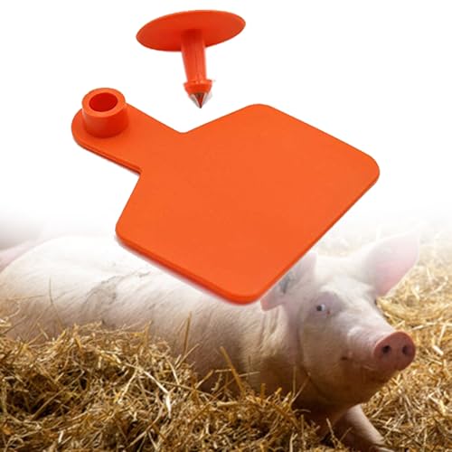 Blank Cattle Ear Tags for Farms/Pastures, Waterproof Livestock Plastic Cattle Identification Ring, Sheep Ear Tag Kit 1-100 Number Plastic Livestock Lug Tag(Orange,Pig) - color: Orange, size: Pig