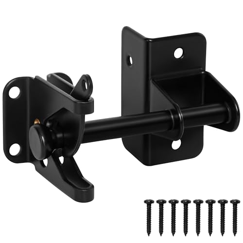 Self Locking Gate Latch for Wooden Fence, Heavy Duty Automatic Gravity Fence Latch for Wood Metal Gate, Gate Hardware Door Lock for Outdoor Pool Garden Shed, Black, 1Pack
