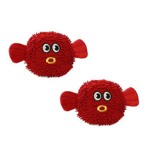 MIGHTY® 2 Pack Microfiber Medium Blowfish Dog Toys | Ultra Durable Plush Toy with Multiple Layers & Reinforced Seams , Washable and Floats , Mighty® Construction - color: 2PK Red Blowfish