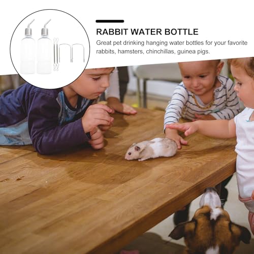 GLEAVI 2PCS Hanging Rabbit Water Bottles with Stainless Steel No-drip Spouts Transparent Water Feeders for Guinea Pigs Hamsters Chinchillas Cage Use