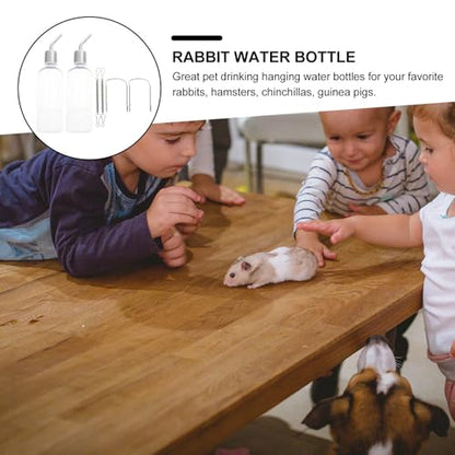 GLEAVI 2PCS Hanging Rabbit Water Bottles with Stainless Steel No-drip Spouts Transparent Water Feeders for Guinea Pigs Hamsters Chinchillas Cage Use