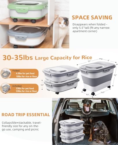 20-23 Lbs Dog Food Storage Container - Collapsible Dog Food Container with Attachable Casters and Scoop,Travel Silicone Bowl, Pet Food Storage Containers to Keep Dry Food Fresh,Easy to Move - color: Grey