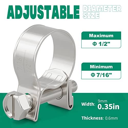 OURU 20PCS 1/4" Fuel Line Clamp 304 Stainless Steel,Adjustable 7/16"-1/2" Dia (11-13mm) Mini Fuel Injection Gas Line Hose Clamps,Pipe Clamp for Automotive,Diesel Petrol Pipe - size: 20PCS 7/16"-1/2" (11-13mm)