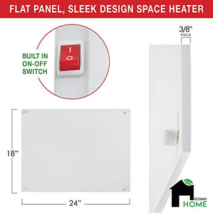 EconoHome Wall Mount Space Heater Panel - 250 Watt Splashproof Convection Heater with Thermostat - Ideal for 100 Sq Ft Room or Bathroom - 120V Electric Heater
