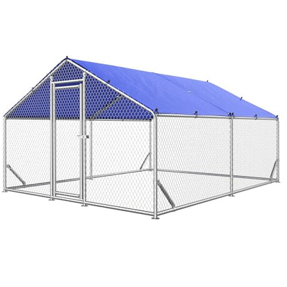 Sino Luban Metal Large Chicken Coop Run for Yard with Waterproof Cover, Chicken Runs for 20 Chickens/Ducks, Chicken Pen Chicken Enclosure Outdoor, Walk-in Poultry Cage (Upgrade Support Brace) - size: 11.8x8.9 FT