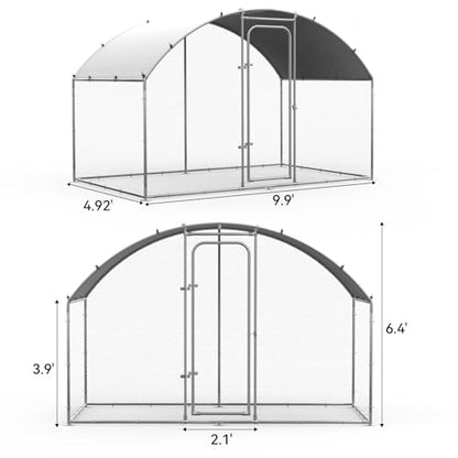 ORANLAND Large Metal Chicken Coop, 5.0x9.9x6.6ft Walk-in Chicken Runs with Cover, Dome Roof Chicken Pen with Security Lock, Outdoor Duck Rabbit Cage Poultry Pen for Backyard, Farm, Yard - size: 59.1"L x 119"W x 77.0"H
