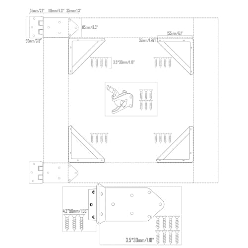 Heavy Duty Anti-Sag Gate Frame Kit Corner Brace Bracket with Self-Locking and 3.5'' Heavy Door Hinges Latch for Wooden Fence, Driveway, Shed & Corral Gates Rust-Proof Black Hardware
