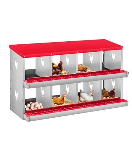 8 Compartment Chicken Nesting Boxes, Metal Roll Away Egg Laying Boxes with Removable Tray & Lid Cover, Chicken Coop Nest Box for Hens, Egg Protection Design (Without Legs) Orange - color: Orange, size: 8 hole - without leg