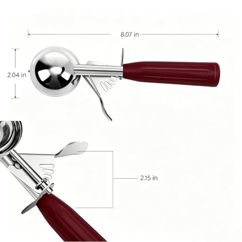 TOPKITCHEN Commercial-Grade Ice Cream Scoop 1.33 oz, 18/8 Stainless Steel Cookie Scoop with Plastic Handle, Portion Control Disher Scoop for Bakeries, Restaurants & Dessert Shops, #24, Red - size: 1.33 oz - Red