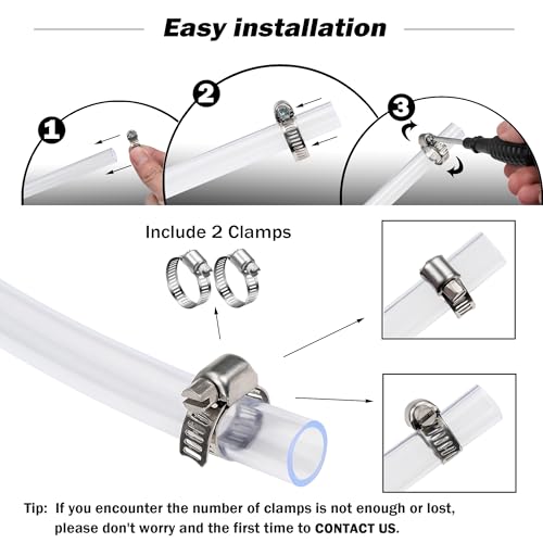 DAVCO 3/4" ID - 100 ft Clear Vinyl Tubing, Low Pressure Flexible PVC Tube, Heavy Duty UV Chemical Resistant Lightweight Plastic Vinyl Hose, BPA Free and Non Toxic, with 2 Stainless Clamps - size: 3/4"ID, style: 100 Feet