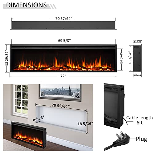 LegendFlame Austin in Wall Recessed & Wall Mounted Electric Fireplace (72") - size: 72"