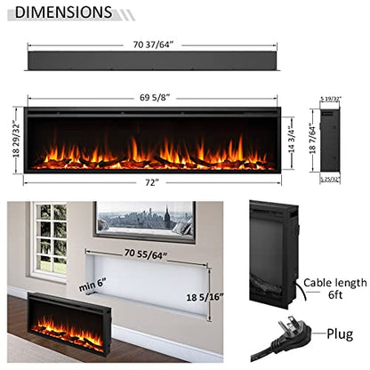 LegendFlame Austin in Wall Recessed & Wall Mounted Electric Fireplace (72") - size: 72"