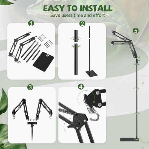 GlowUp 15.7-74.3 inch Dual Reptile Heat Lamp Stand Reptile Light Stand with Two Flexible Brackets, Adjustable Heat Lamp Stand for Terrarium, Snake, Gecko, Lizard, Chicks, Fish Tank - size: Without E26 Lamp Base