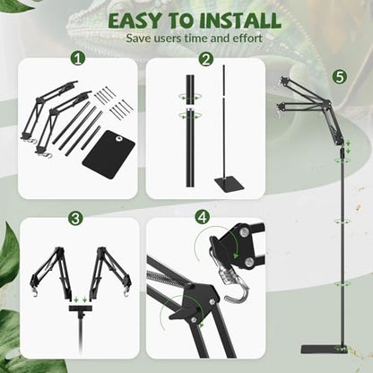 GlowUp 15.7-74.3 inch Dual Reptile Heat Lamp Stand Reptile Light Stand with Two Flexible Brackets, Adjustable Heat Lamp Stand for Terrarium, Snake, Gecko, Lizard, Chicks, Fish Tank - size: Without E26 Lamp Base