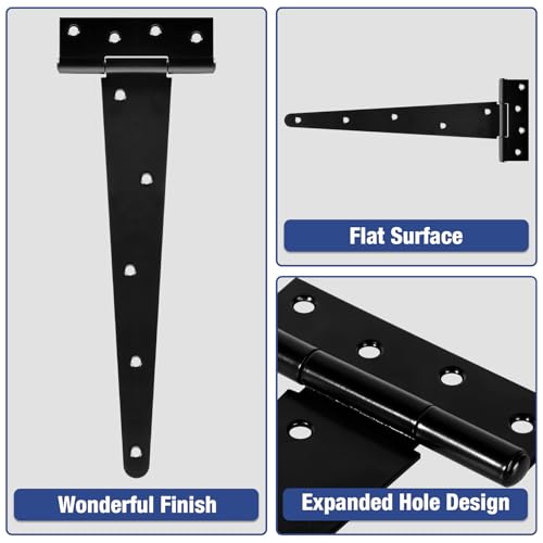 Heavy Duty Fence Gate Hinges for Wood 12 Inch 6 Pack Black T Strap Garden Shed Door Hinges Extra Large Wooden Farm Gate Hinges Kit Outdoor Interior Furniture Cabinet Box Garage Window Tee Barn Hinge - size: 6Pack-12inch