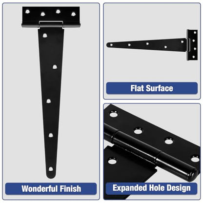Heavy Duty Fence Gate Hinges for Wood 12 Inch 6 Pack Black T Strap Garden Shed Door Hinges Extra Large Wooden Farm Gate Hinges Kit Outdoor Interior Furniture Cabinet Box Garage Window Tee Barn Hinge - size: 6Pack-12inch