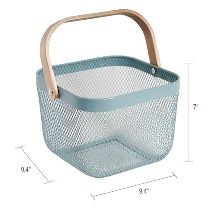 Metal Mesh Steel Harvest Basket, Square Wire Garden Basket with Handle – Multi-Functional Storage Organizer for Gathering Vegetables, Fruits, Kitchen, Garden, Picnic (Aqua-Square) - color: Aqua-Square