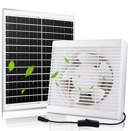 Fanspex Solar Exhaust Fan, Solar Powered Vent Fan Kit for Outside Greenhouse Shed Chicken Coop (10" Fan) - size: 10" Fan