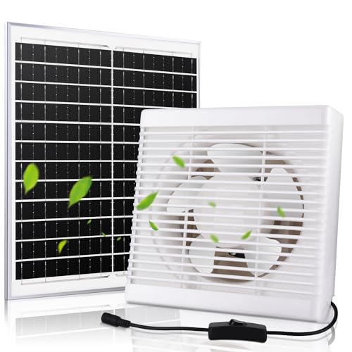 Fanspex Solar Exhaust Fan, Solar Powered Vent Fan Kit for Outside Greenhouse Shed Chicken Coop (10" Fan) - size: 10" Fan