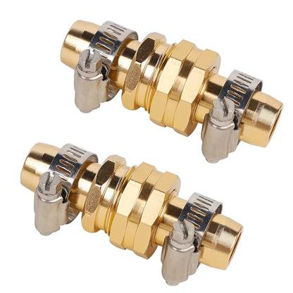 Biswing Garden Hose Repair Connector with Clamps, 5/8" Barb x 3/4" GHT Thread Aluminum Water Hose Pipe Repair Kit, Female and Male Hose Connectors with Stainless Steel Clamp, 2 Pack
