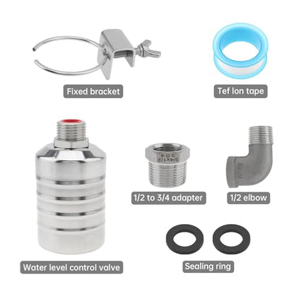 2pcs 1/2 inch Water Float Valve, 304 Stainless Steel Automatic Water Level Control Float Valve 1/2in to 3/4in Auto Shut Off for Fish Tank Swimming Pool Livestock Trough - style: Style 2