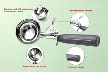 TOPKITCHEN Commercial-Grade Ice Cream Scoop 4 oz, 18/8 Stainless Steel Cookie Scoop with Plastic Handle, Portion Control Disher Scoop for Bakeries, Restaurants & Dessert Shops, #8, Grey - size: 4 oz - Grey