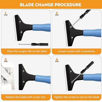 Heavy-Duty Floor Scraper with Long Handle (37''-51.5''), 4-Inch Metal Scraper Cleaning Tool, Comes with 10 Blades, Suitable for Cleaning Walls, Glass, Adhesives, Chewing Gum, and Ceilings - size: 37in